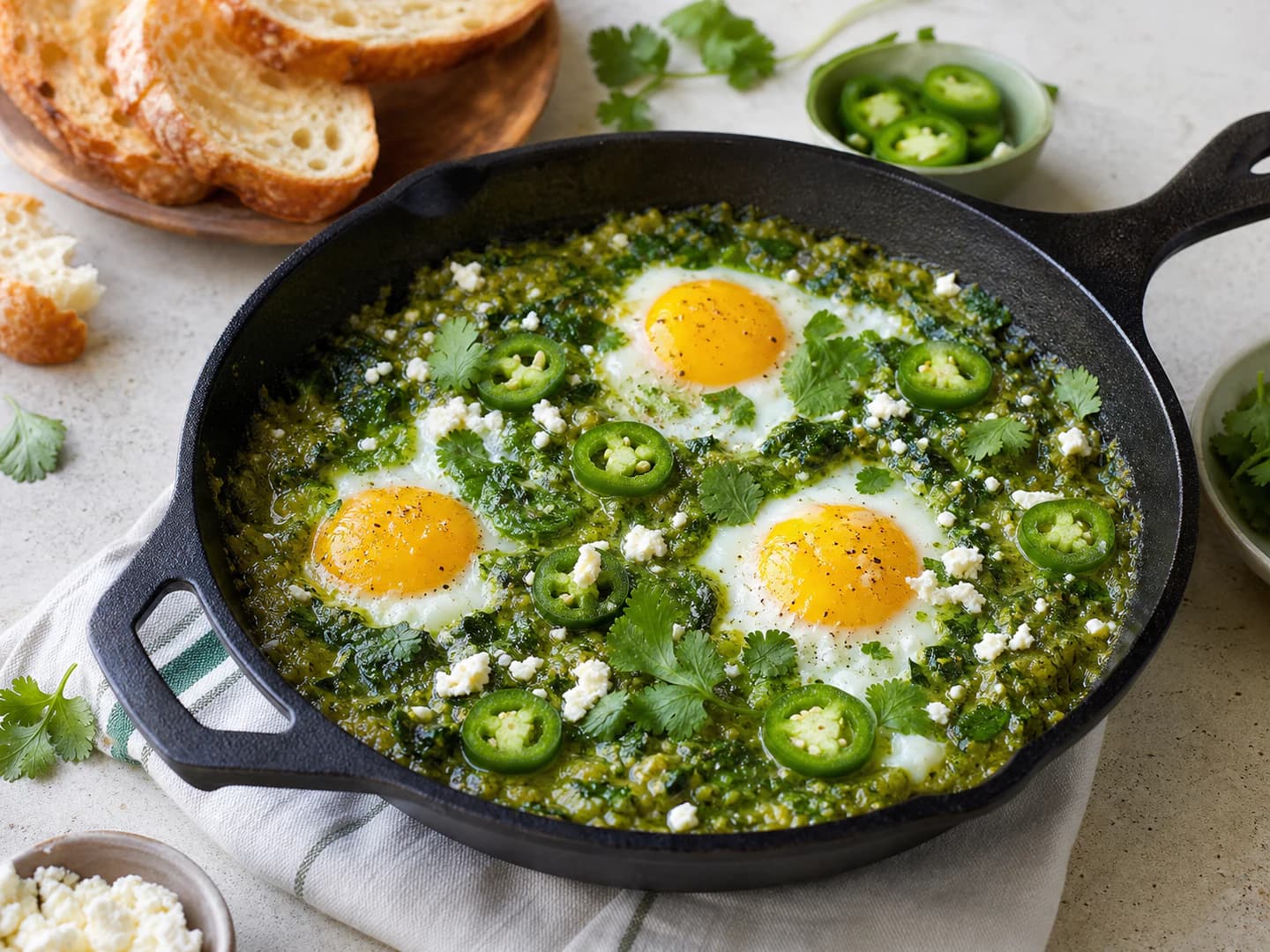 Eggs with green jalapeño sauce