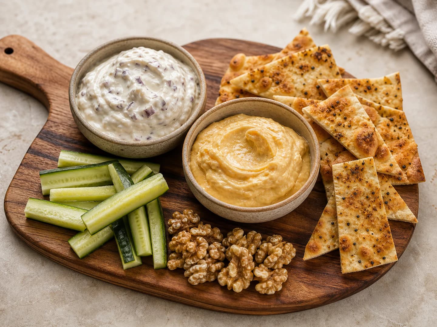 Shallot and cheddar kashkam snack board